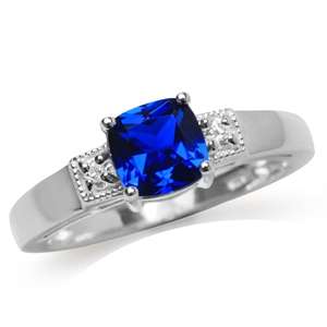 Cushion-cut 1.42ct Cr. Sapphire and Topaz 925 Sterling Silver Ring. Size 5 / K