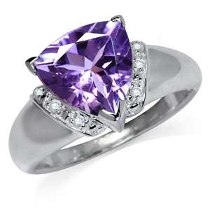 3.14ct Genuine Amethyst and White Topaz 925 Sterling Silver Ring. Size 8 / Q