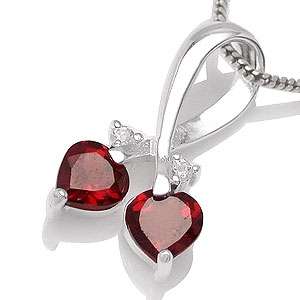 1.04ct Genuine Garnet Twin Hearts 925 Sterling Silver Pendant