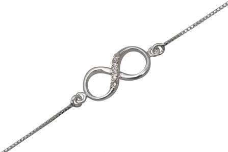 INFINITY White Cubics 925 Solid Sterling Silver Box Chain Bracelet