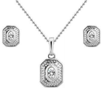 Elegant White CZ Earrings and Necklace Jewellery Set