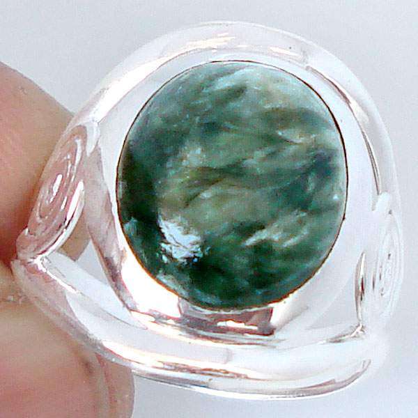 5.59ct Genuine Seraphinite 925 Sterling Silver Cocktail Ring. Size 6.5 / N