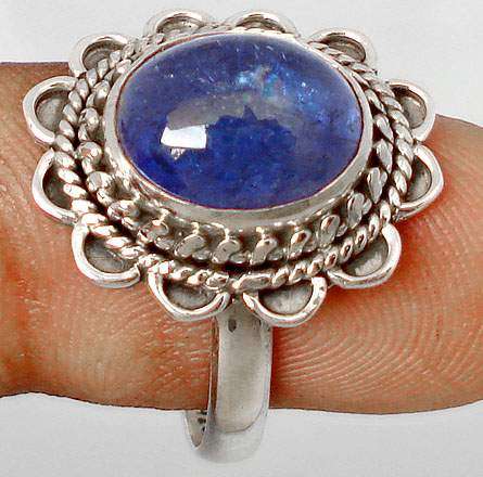 3.88ct Genuine Tanzanite Cab 925 Sterling Silver Ring. Size 8 / Q