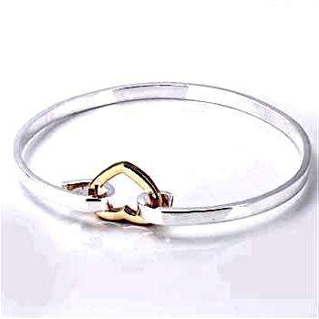 ASHA CRAFT - 925 Silver and Gold Vermeil Heart Bangle - 4mm wide