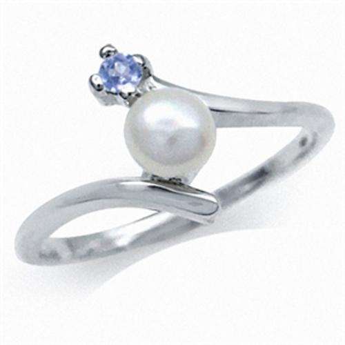 Freshwater Pearl and Genuine Tanzanite 925 Sterling Silver Ring. Size 6 / M