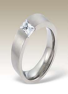 BRAND NEW Tension set Square cut CZ 316L SS Ring - Size 10 / U