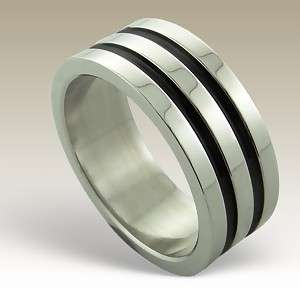BRAND NEW Black Lined 316L SS Ring - Size 7 / O