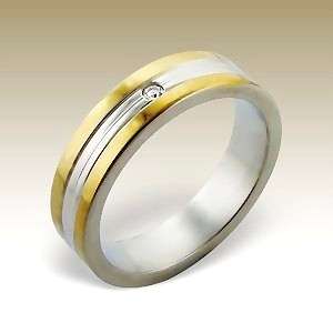 BRAND NEW Gold Detail and CZ Accent 316L SS Ring - Size 8 / Q