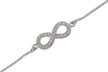 INFINITY White Cubics 925 Solid Sterling Silver Box Chain Bracelet