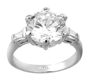 Magnificent 3.40ct Solitaire and Baguette Swarovski Engagement Ring. Size 8 / Q
