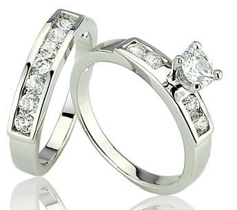 ENGAGEMENT and WEDDING RING SET 925 Sterling Silver - Size 6 / M