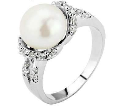 Freshwater Pearl and CZ Accents 925 Sterling Silver Ring - Size 7 / O