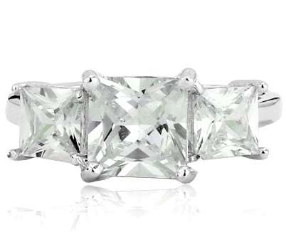 ACJ - Sparkling White CZ Rhodium Polished Ring - Size 6 / M