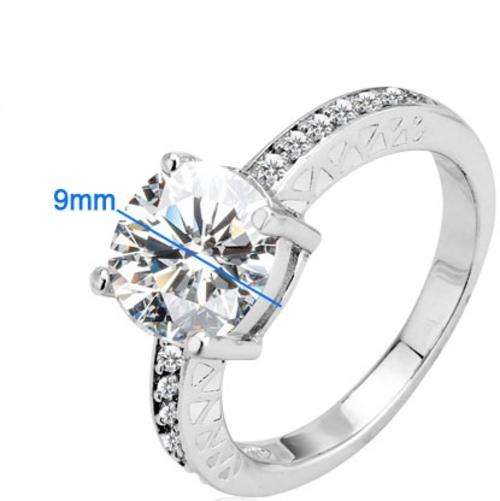 ACJ - Sparkling White CZ Rhodium Polished Ring - Size 6 / M