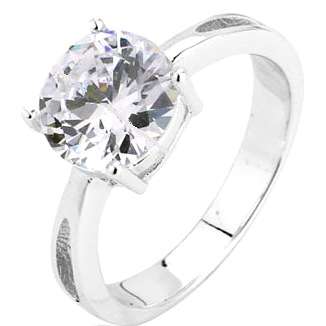 ACJ - Sparkling White CZ Rhodium Polished Ring - Size 8 / Q