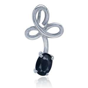 Natural Black Sapphire 925 Sterling Silver Ribbon Pendant