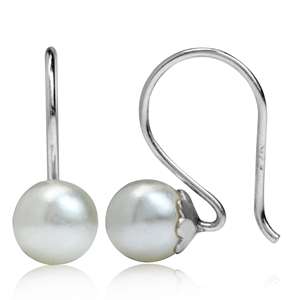 5MM White Pearl 925 Sterling Silver Hook Earrings