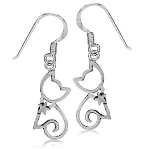 925 Sterling Silver CAT Dangle Earrings