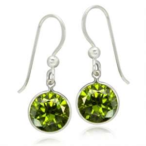 10MM Olive Green CZ 925 Sterling Silver Dangle Earrings