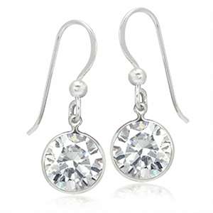 10MM White CZ 925 Sterling Silver Dangle Earrings
