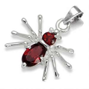 Natural Garnet 925 Sterling Silver Spider Pendant