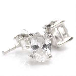 Oval White Cr. Diamond 925 Sterling Silver Stud Earrings