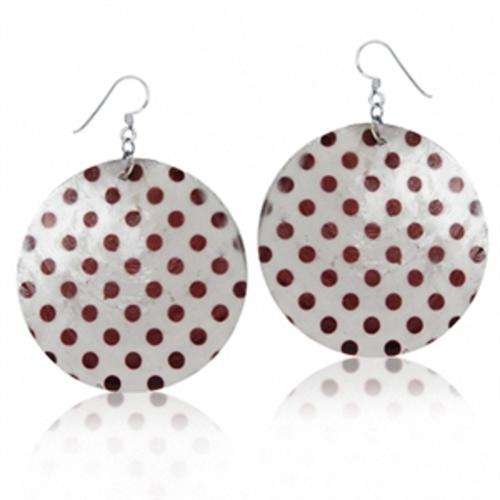 925 Sterling Silver Polka Dot Shell Circle Dangle Earrings