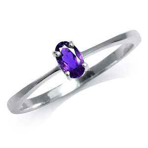 Natural African Amethyst 925 Sterling Silver Solitaire Ring - Size 9 / S / 19mm