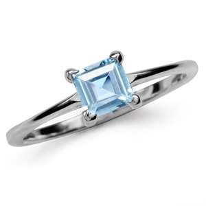 0.74ct Blue Topaz Princess Solitaire 925 Sterling Silver Ring. Size 6 / M