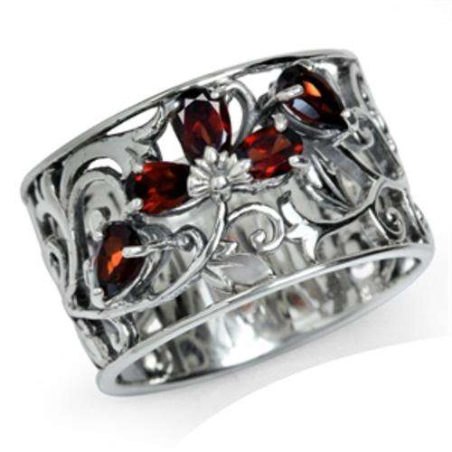FREE SHIPPING! 1.4ct. Natural Garnet 925 Sterling Silver Filigree Flower & Leaf Band Ring. Size 9
