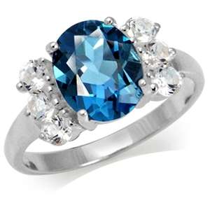 [R7052.78] 3.96ct Natural London Blue & White Topaz Cocktail Ring. Size 8 / Q