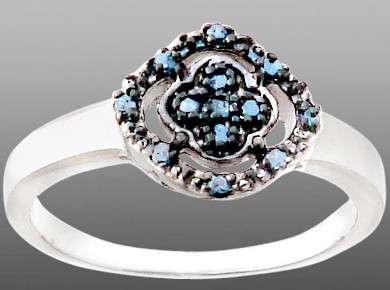 0.19ct Genuine Blue Diamonds 925 Sterling Silver Ring. Size 8.5 / R