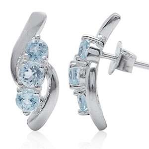 GENUINE GEMSTONES!!! 1.02ct Blue Topaz 3-stone 925 Earrings