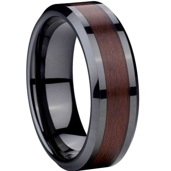 8MM Ceramic Red Wood Inlay Wedding Band Ring - Size 15 / Z+5