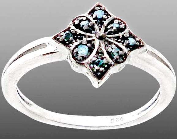 0.19ct Genuine Blue Diamonds 925 Sterling Silver Ring. Size 8.5 / R