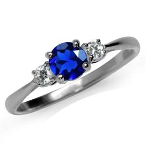 Sensational 0.66ct Cr. Blue Sapphire 925 Sterling Silver Ring. Size 5.5 / L
