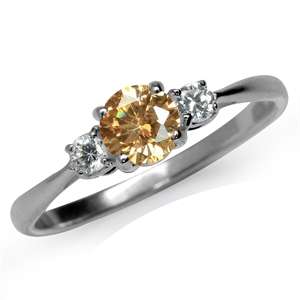 Sparkling 0.66ct Champagne CZ 925 Sterling Silver Ring. Size 4.5 / J