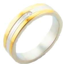 14kt Gold Plate Accent CZ 316L SS Wedding Band - Size 6 / M