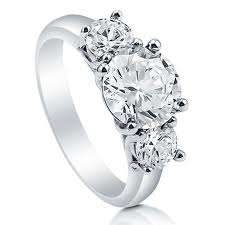 Sparkling 3-Stone Cr. Diamond 925 Sterling Silver Ring. Size 5 / K