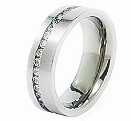 Off-Centre Eternity Channel CZ Authentic 316L SS Wedding Ring - Size 10 / U