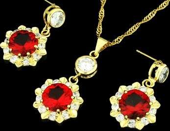 Red Hot 18karat gold filled 26.050ct Necklace and Earrings Jewellery set