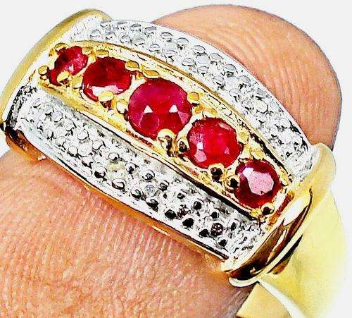 1.110ct NATURAL DIAMOND +RUBY 14KT GOLD VERMEIL/925 SILVER RING size 7 / O / 17.3mm