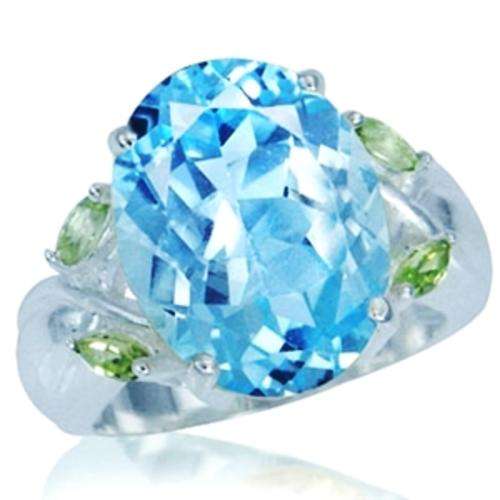 [R11129.32] 11.95ct Natural Blue Topaz and Peridot Designer Ring. Size 9/S/19mm