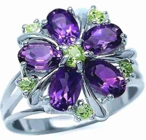 DESIGNER DREAMS! 2.690ct Natural African Amethyst and Peridot Ring. Size 8/Q