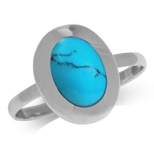 Beautiful Blue Turquoise 925 Sterling Silver Solitaire Ring. Size 8.5 / R / 18.5mm