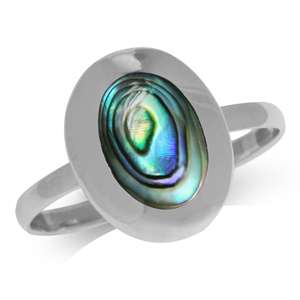 Genuine Abalone/Paua Shell 925 Sterling Silver Solitaire Ring. Size 6/M
