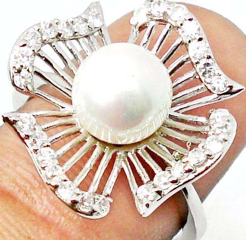 5.14cts NATURAL WHITE PEARL TOPAZ GEMSTONE 925 SILVER RING size 7 / O