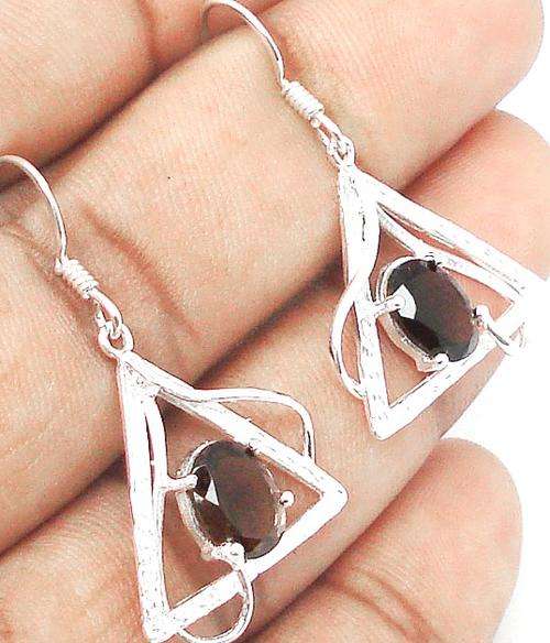 5.12cts NATURAL BROWN SMOKEY TOPAZ GEMSTONE 925 SILVER EARRINGS