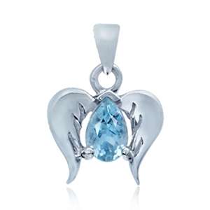 GENUINE BLUE TOPAZ!!! 0.40ct Angel Wings 925 Sterling Silver Pendant