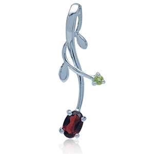 0.69ct Natural Garnet & Peridot 925 Sterling Silver Vine Leaf Pendant